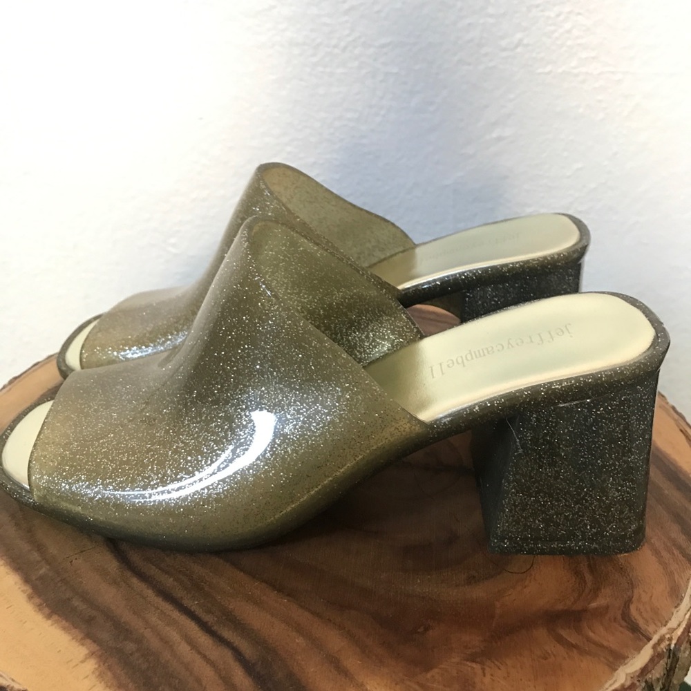 NWOT Jeffery Campbell gold jelly mules
